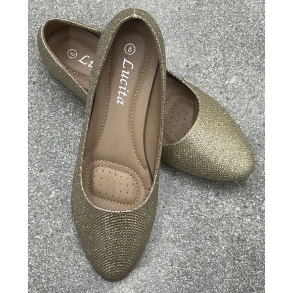 LUCITA / Friendly / Glitter Pointed-Toe / Ballet / Flats / Gold / Sparkle Synthe - Picture 5 of 7